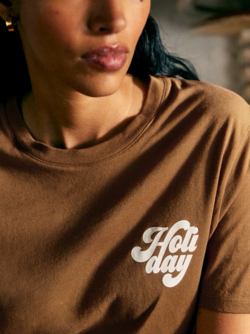 Sezane x Holiday Logo Short-Sleeve Tee in Brown t-shirt graphic